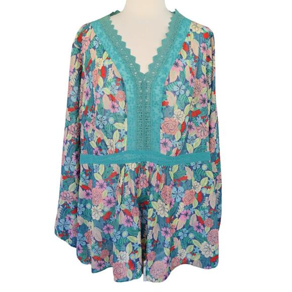 Matilda Jane Kookaburra Floral Print Crochet Trim Peasant Top XXL - Picture 2 of 7